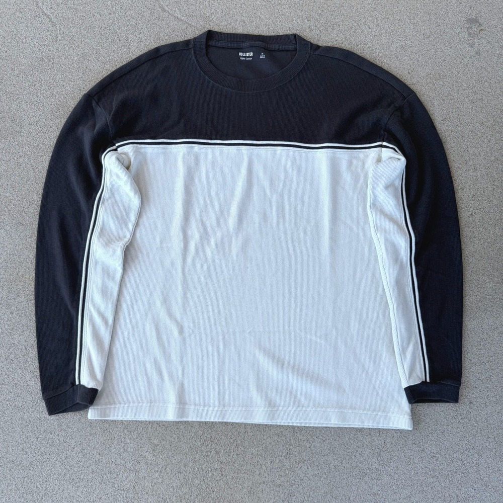 Hollister Colorblock Mens Medium Shirt - Black and White Long Sleeve